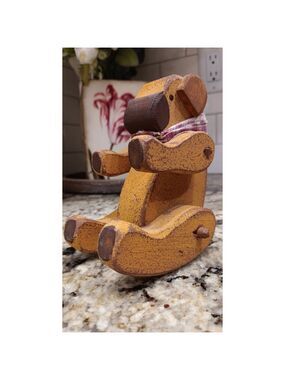 Adorable Jointed Wood Bear With Moving Legs And Scarf Teddy Possibly Ornament